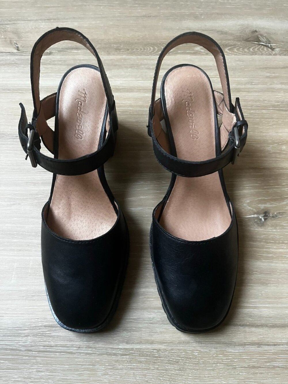 Madewell The Claudie Leather Mary Janes Lugsole Heels Black